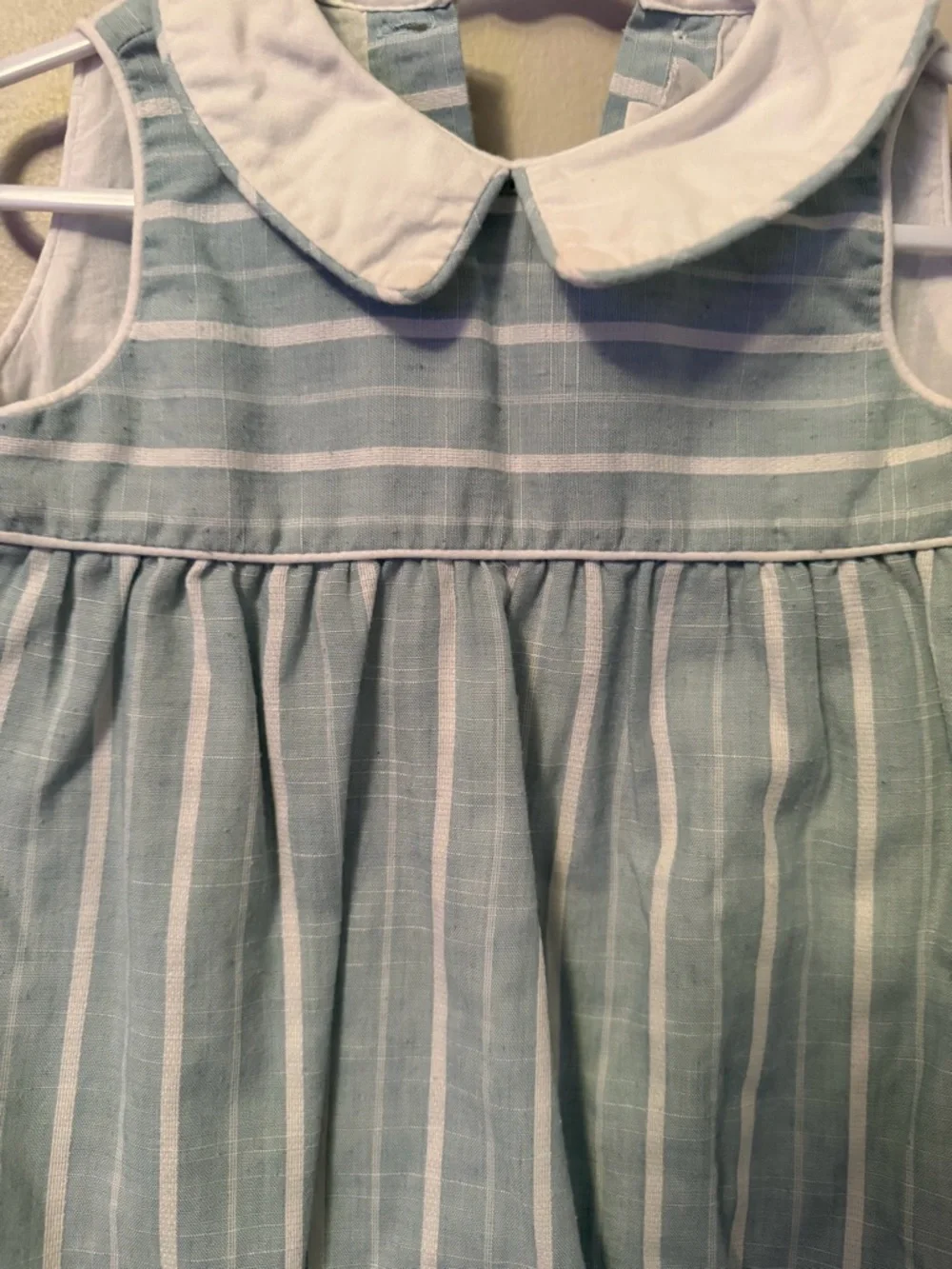 Dondolo Striped Blue Grayish & White Baby Romper with Peter Pan Collar